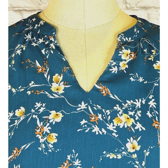 NWT Papermoon Teal Blue Floral Top‎ Dressy Sleeveless Blouse V Neck Tank SMALL - Picture 4 of 11
